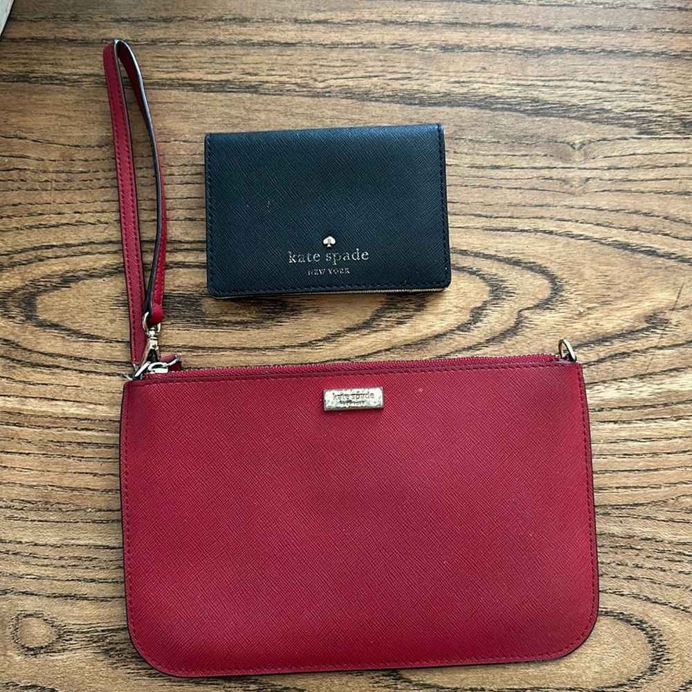Kate Spade ♠️ red leather pouch and wallet Lot 2 PCs